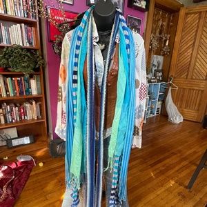 4 blue scarves (various lengths and fabrics)